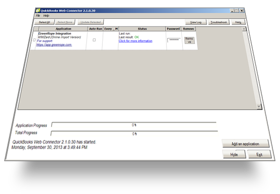 QuickBooks web connector in Windows